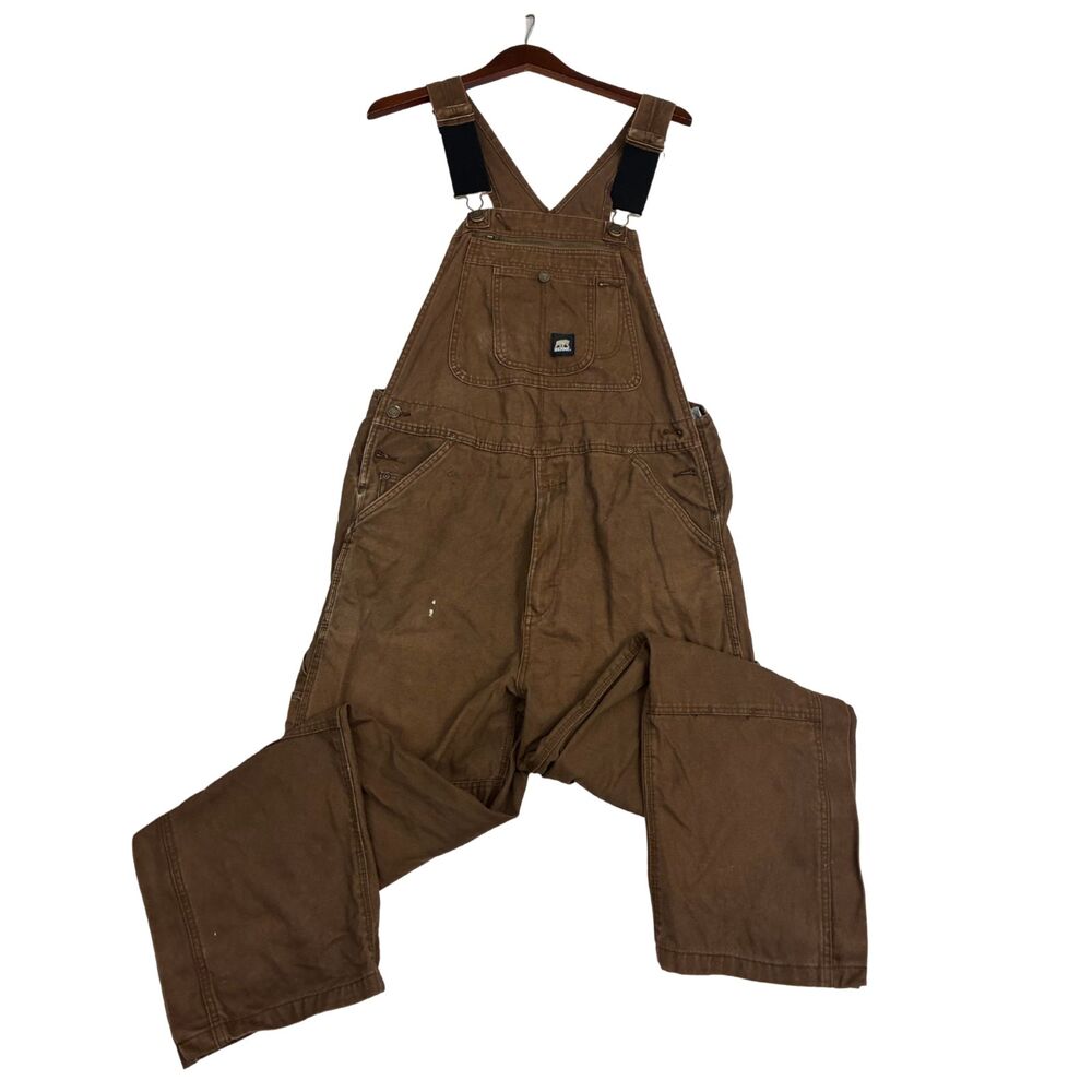 Berne Mens 38x34 Brown Duck Canvas Bib Overalls Workwear Carpenter Utility Cotto